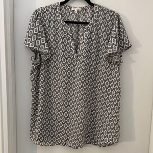 Maurices Sage Green  and White Geometric Blouse